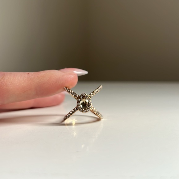 Teardrop Ring Pave X Ring Gold Size 7 - Picture 3 of 12